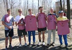 Six orienteers line up to show their Billygoat t-shirts.